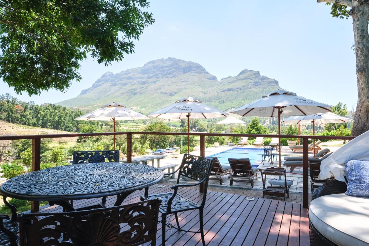Alluvia Boutique Winery & Luxury Accommodation Stellenbosch Exteriör bild View of the Three Sisters from the deck of the restaurant at the Boschendal Wine Estate